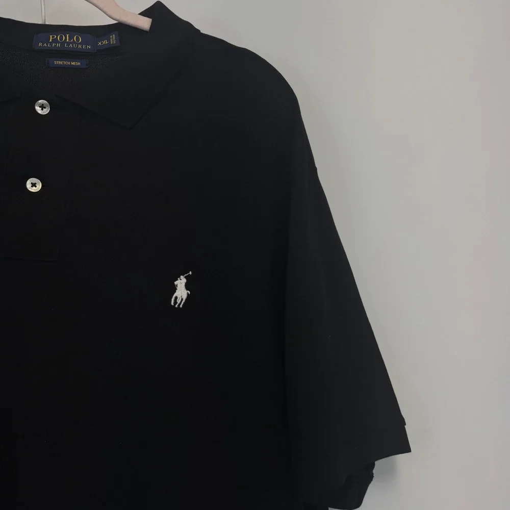 Polo Ralph Lauren Mens XXL Black Stretch Mesh Short Sleeve Pony Logo Polo Shirt